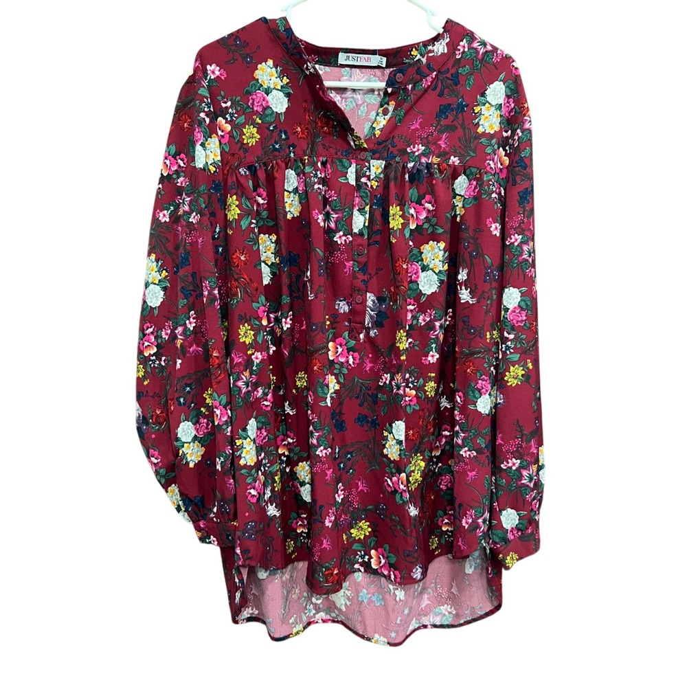 JustFab Floral Print Blouse Long Sleeve Button Up Tunic Top 3X